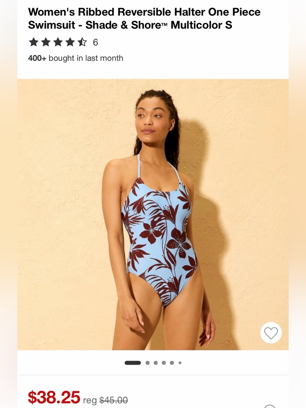 Shade & Shore Blue One-Piece Swimsuit with Brown Floral Print